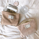Soft Corduroy Makeup Bag Large Solid Cosmetic Travel Organizer