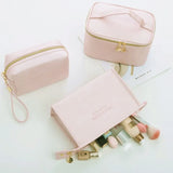 Pink PU Leather Cosmetic Bag Makeup Organizer Travel Waterproof