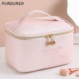 Pink PU Leather Cosmetic Bag Makeup Organizer Travel Waterproof