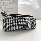 Vintage Houndstooth Makeup Bag Zipper Cosmetic Travel Beauty Case Organizer