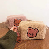 Winter Warm Lambswool Cosmetic Bag for Women Bear Makeup Organizer Case Travel L