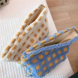 Winter Soft Lambswool Cosmetic Bag Large Fur Plaid Makeup Travel Organizer