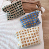 Winter Soft Lambswool Cosmetic Bag Large Fur Plaid Makeup Travel Organizer