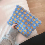 Winter Soft Lambswool Cosmetic Bag Large Fur Plaid Makeup Travel Organizer
