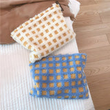 Winter Soft Lambswool Cosmetic Bag Large Fur Plaid Makeup Travel Organizer