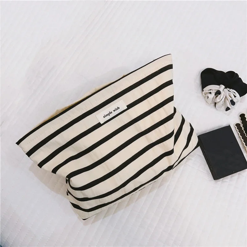 Women's Striped Cosmetic Bag Large Makeup Travel Organizer