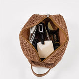 Women Grass Weave Makeup Bag Summer Travel Cosmetic Beauty Kit