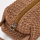 Women Grass Weave Makeup Bag Summer Travel Cosmetic Beauty Kit