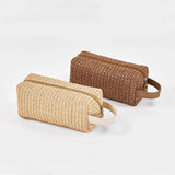 Women Grass Weave Makeup Bag Summer Travel Cosmetic Beauty Kit