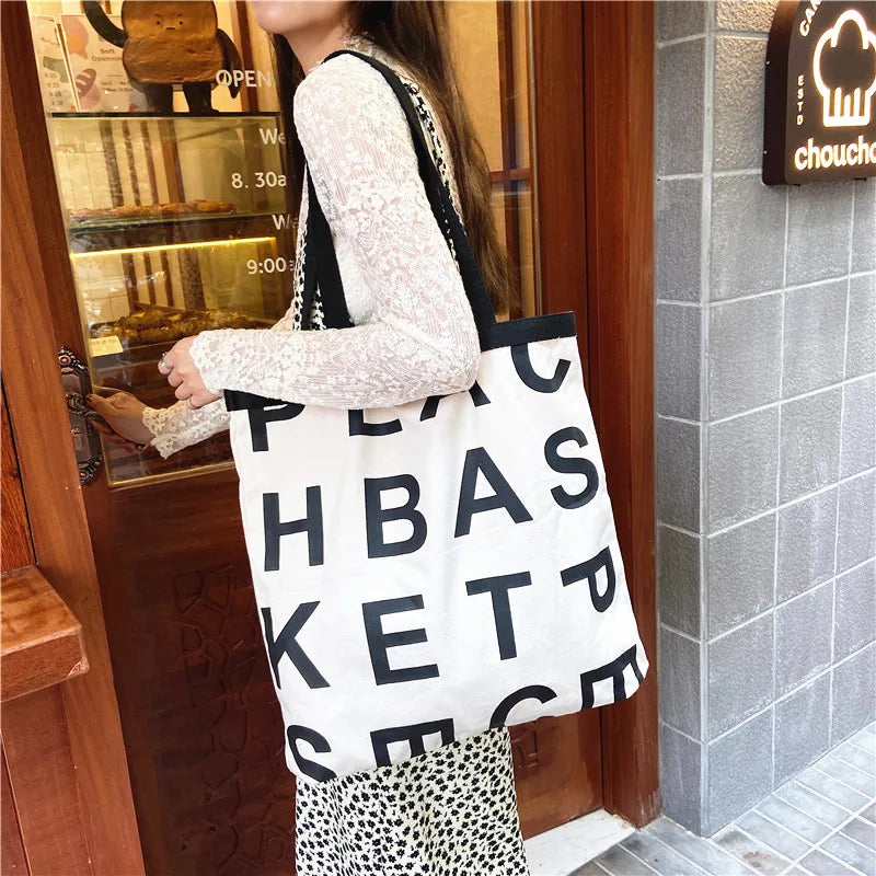 Women Large Letter Canvas Handbag Tote Messenger Shoulder Bag Reusable Bolsa