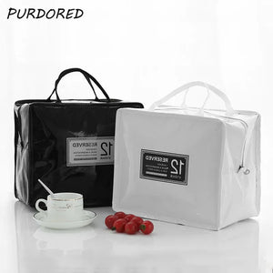 Portable PU Lunch Bags Leather Waterproof Food Picnic Lunch Box Bag