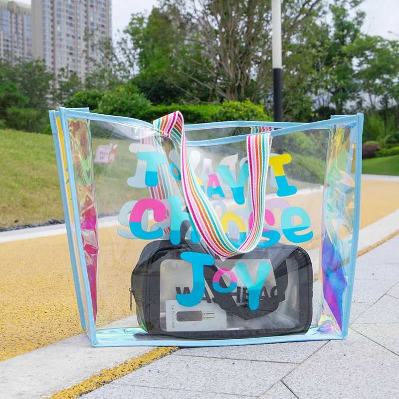 Clear PVC Laser Tote Bag Waterproof Shopping Shoulder Women Bag