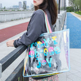Clear PVC Laser Tote Bag Waterproof Shopping Shoulder Women Bag