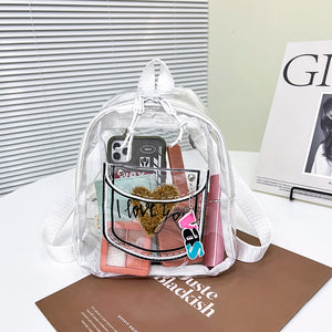 PVC Transparent Backpack Letter Love Women Girl Travel Small Shoulder Schoolbag
