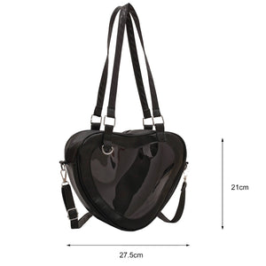 Transparent PVC Shoulder Bag Heart Shaped Girls Handbags Daily Travel