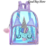 PVC Transparent Unicorn Backpack Girls Sequin School Bookbag