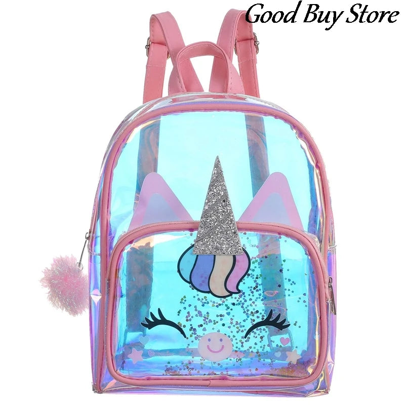 PVC Transparent Unicorn Backpack Girls Sequin School Bookbag