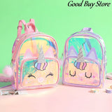 PVC Transparent Unicorn Backpack Girls Sequin School Bookbag