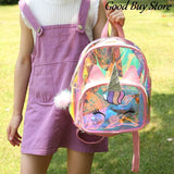 PVC Transparent Unicorn Backpack Girls Sequin School Bookbag