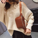 Crocodile Leather Banana Fanny Bag Large Capacity Chest Pack for Women