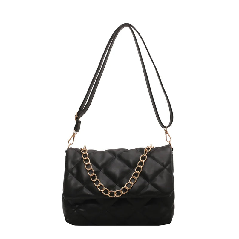 Quilted PU Leather Shoulder Bag Women Winter Embroidery Crossbody Totes