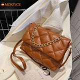 Quilted PU Leather Shoulder Bag Women Winter Embroidery Crossbody Totes