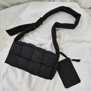 Cotton Crossbody Shoulder Bag Woven Square Handbag