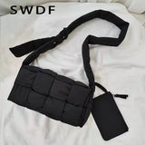 Cotton Crossbody Shoulder Bag Woven Square Handbag