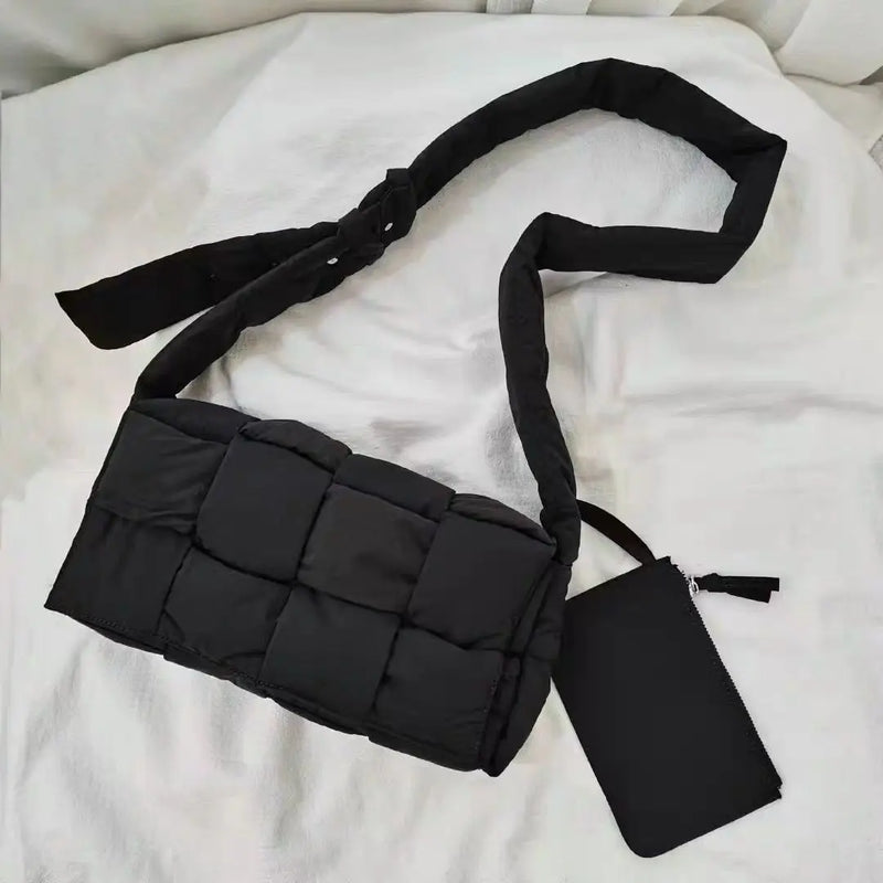 Cotton Crossbody Shoulder Bag Woven Square Handbag