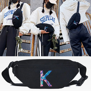 Canvas Letter K Waist Bag Phone Pouch Crossbody Shoulder Bag