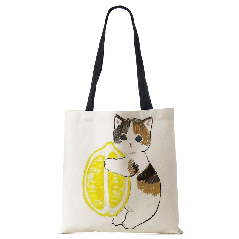Cartoon Cat Women Tote Bag Casual Shopping Handbag Grocery Shoulder Travel