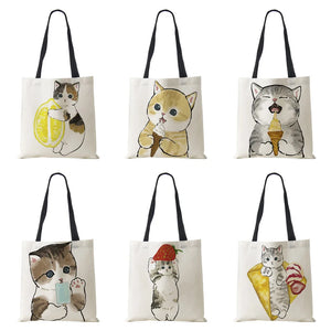 Cartoon Cat Women Tote Bag Casual Shopping Handbag Grocery Shoulder Travel