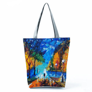 Landscape Print Shoulder Bag Colorful Handbags Eco Friendly Travel Bag