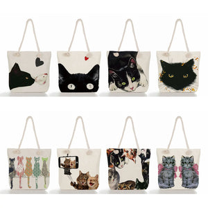 Watercolor Cat Linen Eco Shopping Tote Bag