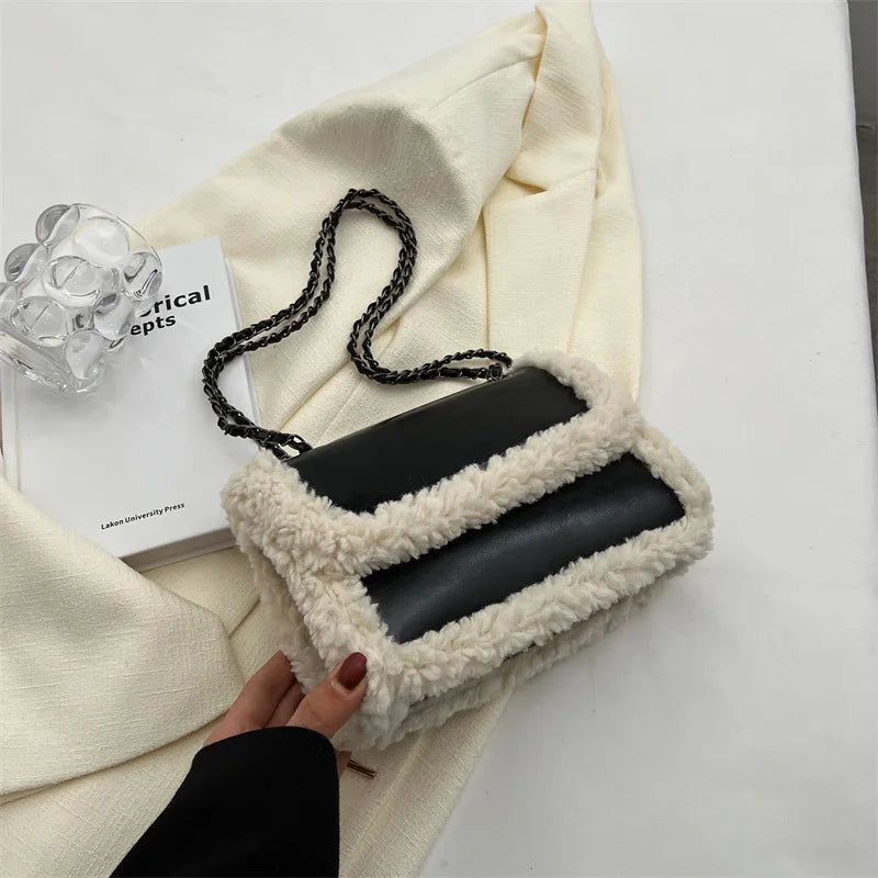 Faux Fur Chain Shoulder Messenger Handbag for Women