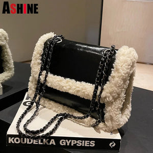 Faux Fur Chain Shoulder Messenger Handbag for Women