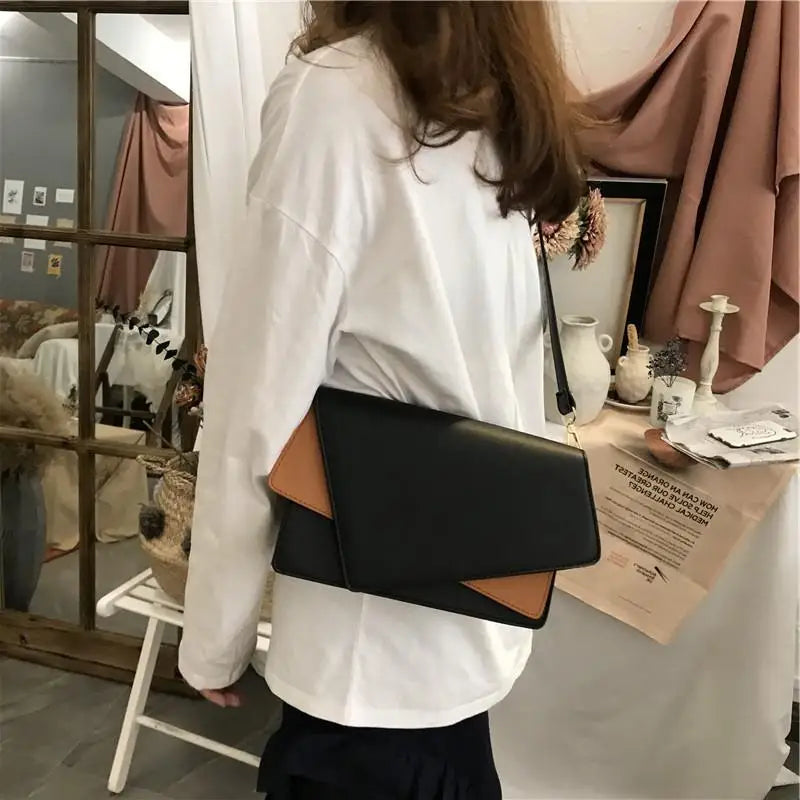 Panelled Shoulder Bag Vintage Envelope Cross-body PU Handbag