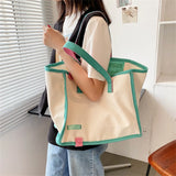 Canvas Shoulder Bag for Women Panelled Large Capacity Shopper Bag