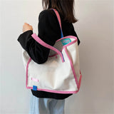 Canvas Shoulder Bag for Women Panelled Large Capacity Shopper Bag