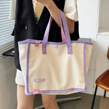 Canvas Shoulder Bag for Women Panelled Large Capacity Shopper Bag
