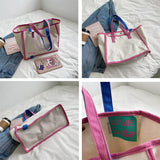 Canvas Shoulder Bag for Women Panelled Large Capacity Shopper Bag