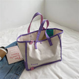 Canvas Shoulder Bag for Women Panelled Large Capacity Shopper Bag