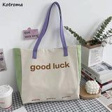 Canvas Panelled Letter Shoulder Bag Large Capacity Handbag