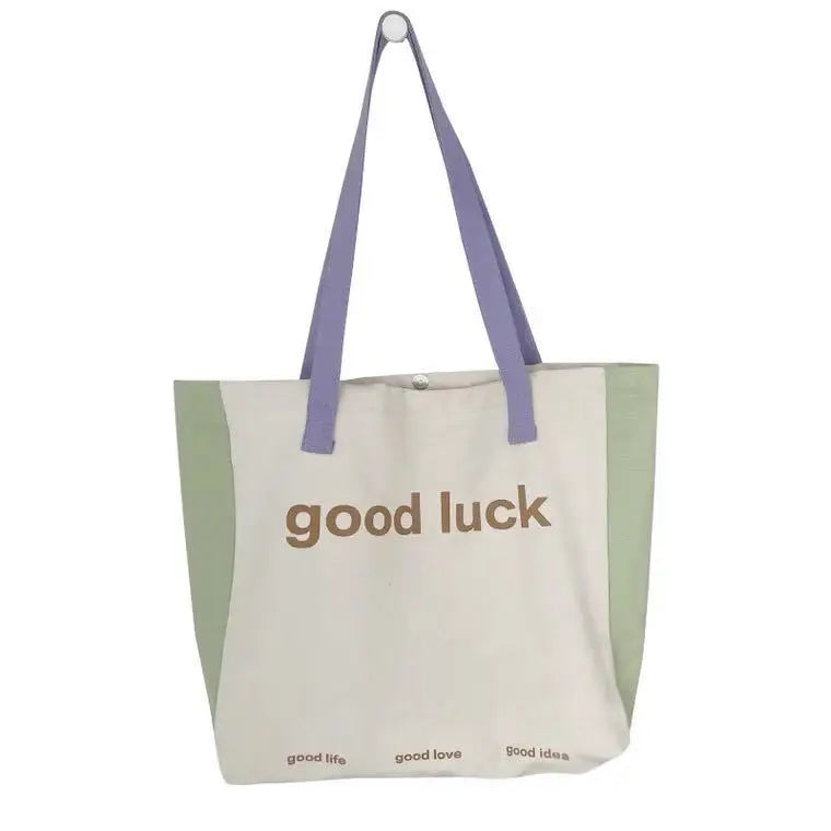 Canvas Panelled Letter Shoulder Bag Large Capacity Handbag