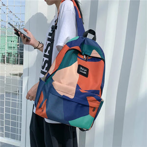 Panelled Print Backpacks for Men Women Daypack Mochila Female Backpack