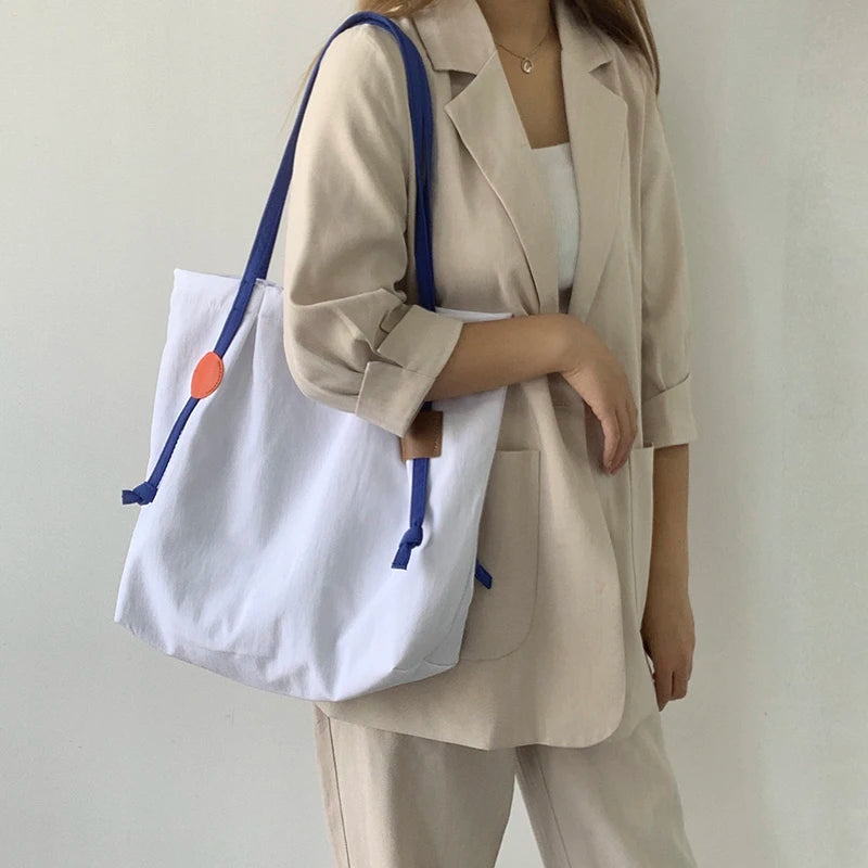 Panelled Shoulder Bags Women Daily School Large Capacity Nylon Bag
