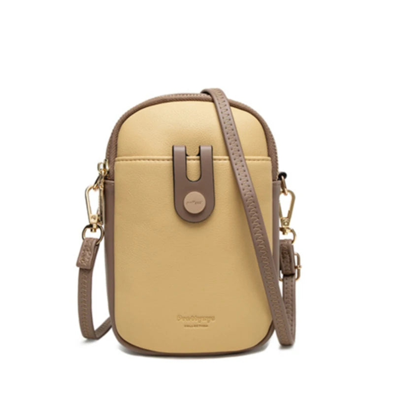 Panelled Small Crossbody Bag Soft Pu Leather Mini Shoulder Messenger Phone Bag