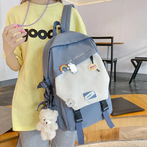Panelled Soft Backpack Women College Bookbag Laptop Travel Bag Schoolbag