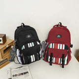 Panelled Stripe Nylon Backpack Women Multiple Pockets Travel Backpack