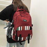 Panelled Stripe Nylon Backpack Women Multiple Pockets Travel Backpack